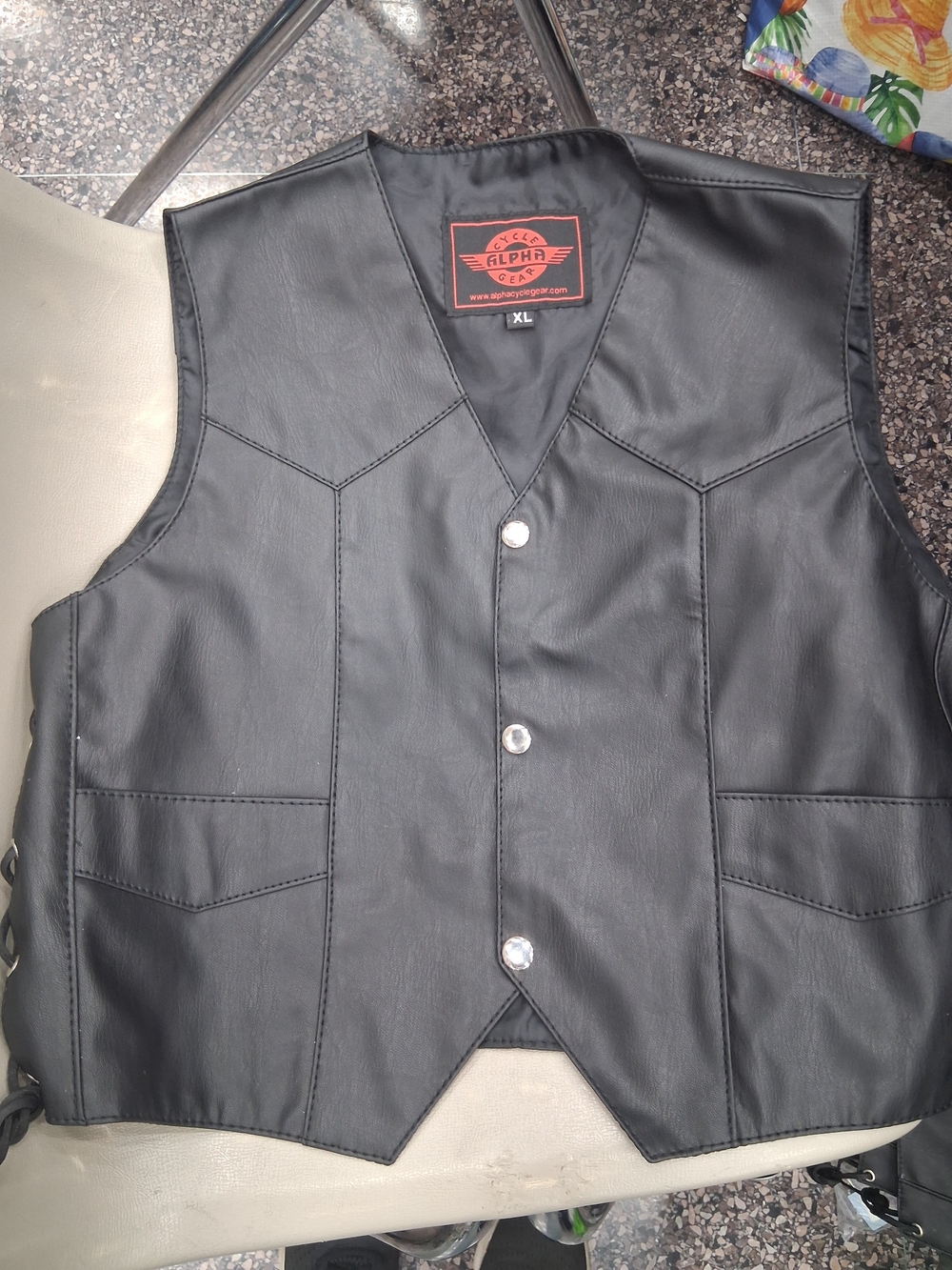 Ladies Black Leather-Style Motorcycle Vest